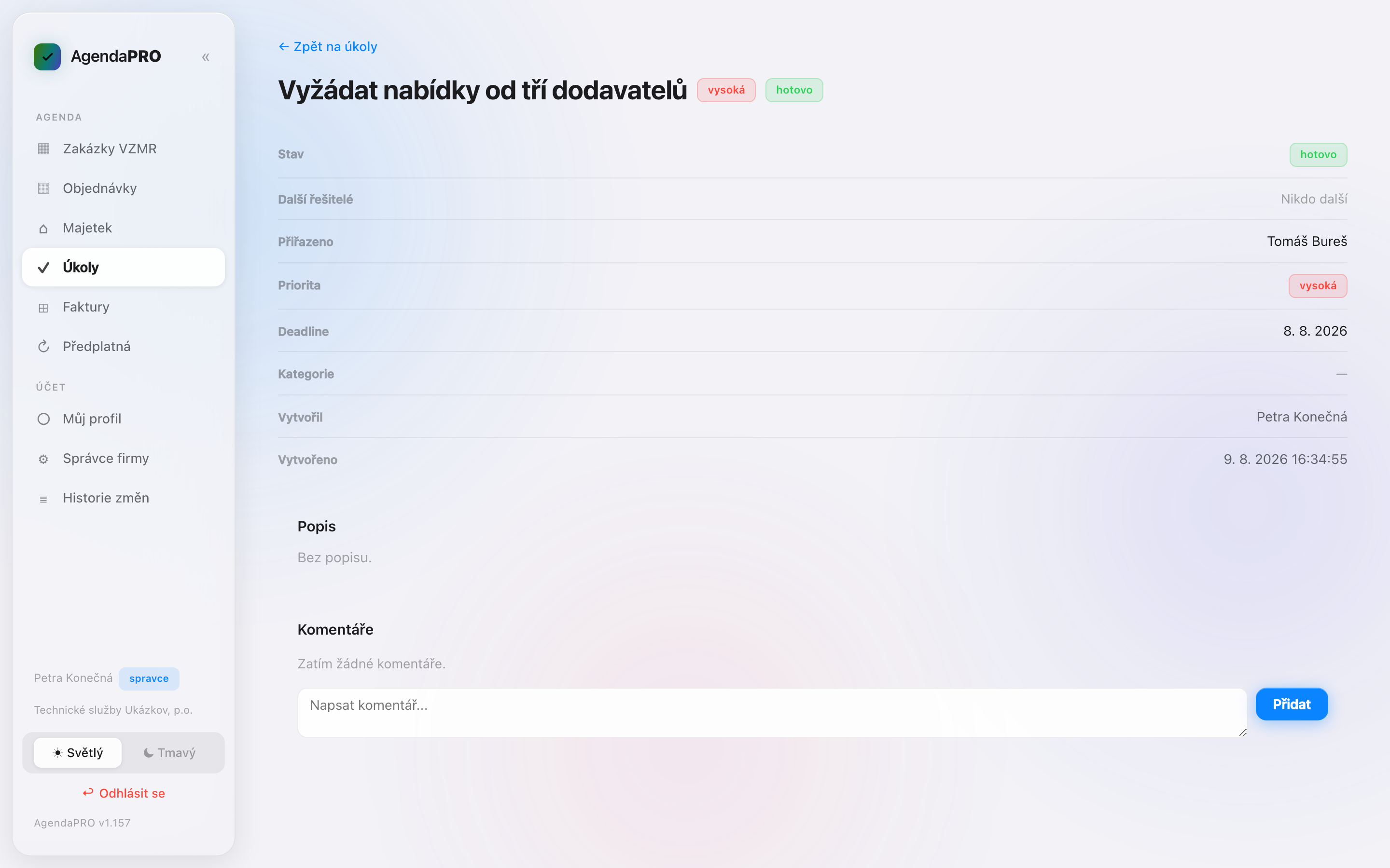 Detail úkolu s komentáři