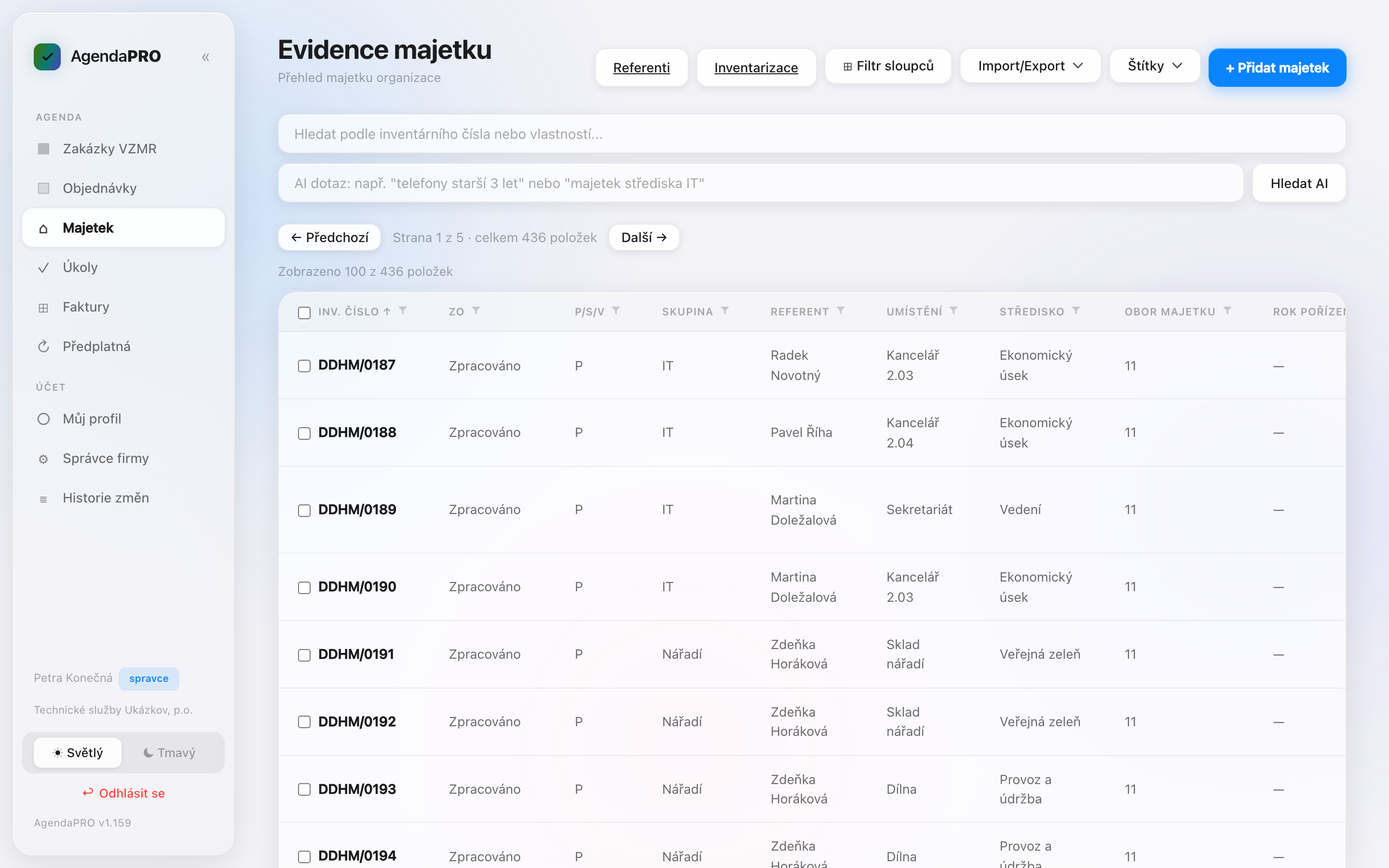 Evidence majetku organizace